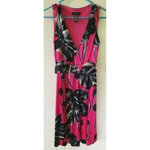 B.Smart Womens Jrs Size 4 Bright Pink Floral V-neck Dress with Belt
